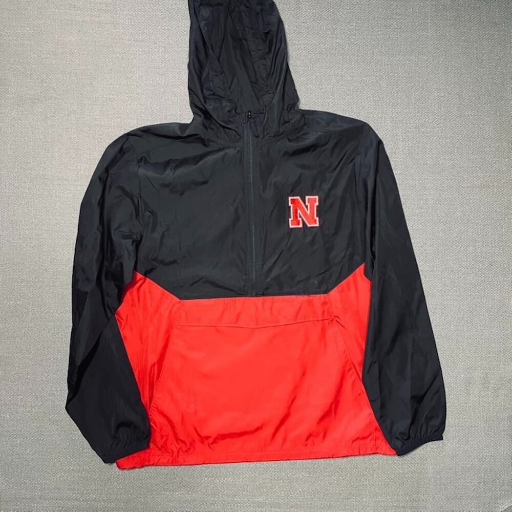 Nebraska Cornhuskers Anorak Light Hooded Windbreaker 1/2 Zip Pouch Pocket M